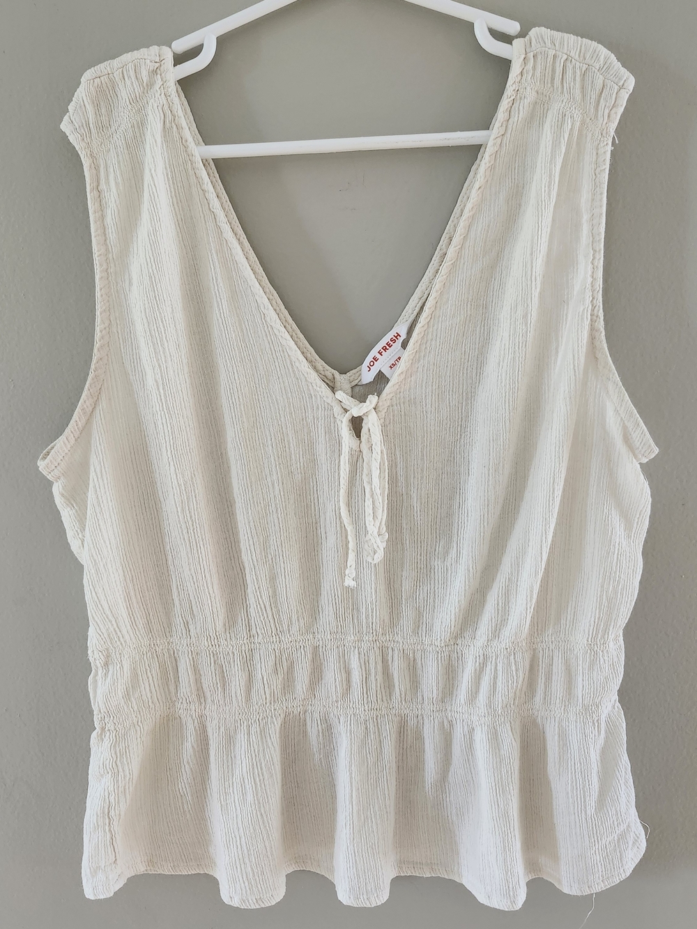 100% Cotton Joe Fresh Cream Textured V-Neck Sleeveless Tank Top